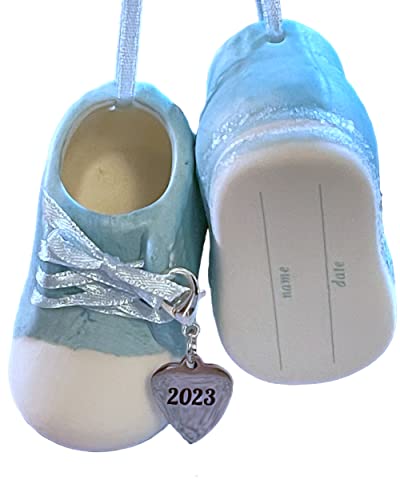 Baby Boy Shoe Personalized Ornament Babys First Christmas Ornament 2023 Blue Booties For New Parents, Birth, Baby Shower, Babys First Christmas Ornament 2023 Can Be Personalized - With Gift Box #TOP14