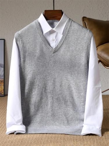 Wool Knitted Waistcoat Men's Winter V-Neck Loose Sleeveless Sweater Middle-Aged Elderly Casual Tops Thick Vest2