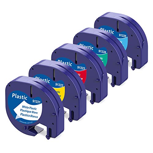 Aken Compatible Dymo Ruban d'Étiquettes pour Dymo LetraTag Ruban Plastique 12mm x 4m Noir sur Blanc/Jaune/Rouge/Bleu/Vert, recharge Dymo Ruban pour Dymo Letratag LT-110T LT-100H QX50 Letratag XR