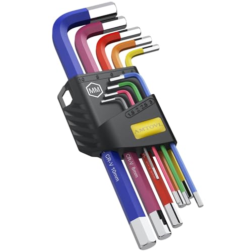 AMTOVL Hex Key Set 9PCS Metric Allen Key Set 1.5-10MM Anti-Slip Long Hex End Wrench Set Color Coding for Disassembling Mechanical Equipment Vehicle and Bicycle Repairs