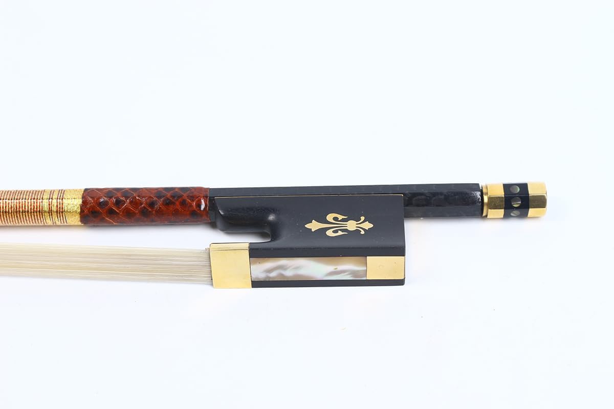 Braided Carbon Fiber Violin Bow 4/4 Ebony Frog with Natural Bow Hair Leather wrapped Metal wire decoration Well Balance Light (Fleur de lis Inlaid)