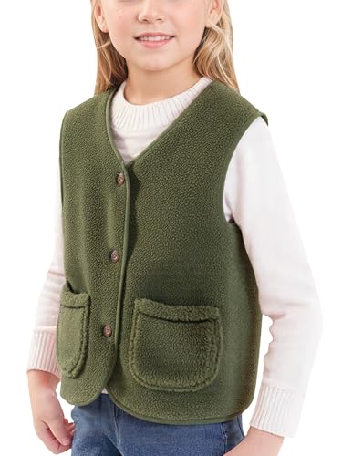 Happy Cherry Toddler/Kid Boys Girls V Neck Button Down Sherpa Fleece Vest Warm Sleeveless Jacket for Spring Fall 4-12Y