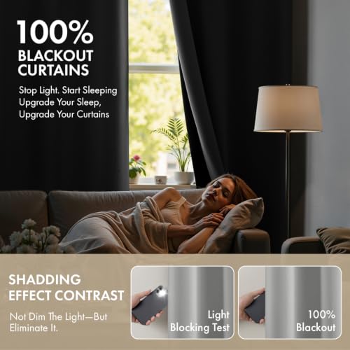 Image of MIULEE Light Grey 40x84 Inch 100% Blackout Curtains for Bedroom | 2 Thick Layers Thermal Insulated Window Curtains with Black Liner, Noise Reducing Grommet, Drapes for Living Room, 2 Panels