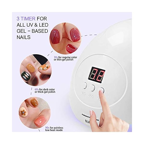 PHIAKLE Professional UV LED Nail Lamp X7 for Gel Polish Led for Gel Nails 3 Timers (White)
