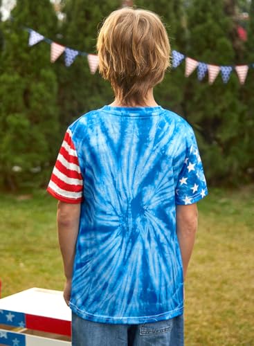 Image of BesserBay Unisex Kids 4th of July American Flag Tee Tie Dye Patriotic Short Sleeve Shirt 6-14 Years