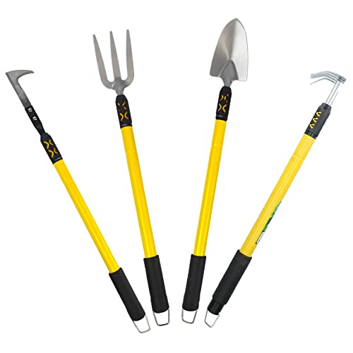 AB Tools Lot de 4 fourches, râteau, désherbeur et pelle télescopiques extensibles 63,5 cm à 94 cm