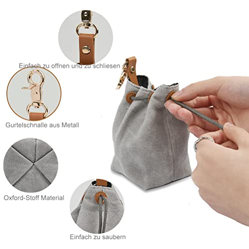 TMBMLPP Leckerlibeutel für Hunde, Futterbeutel Hunde, Schrumpftaschen mit Clip Schnalle, Hundebeutel Leckerli, Futtertasche, für Haustierspielzeug, Leckereien, für Welpen-Training Reisen, Gehen -Grau