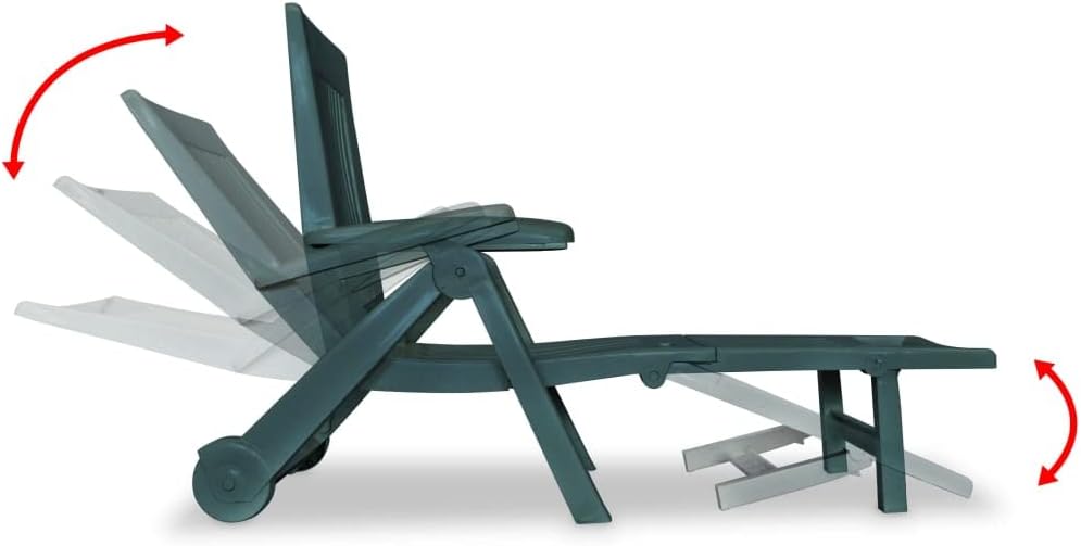 Plastic Recliner,Outdoor Lounge Chairs, Folding Chaise Lounge Chair,Patio Lounger,Sun Lounger with Footrest Plastic Green