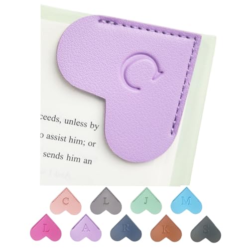 MOTEERLLU Personalized Leather Heart Bookmark with Initials