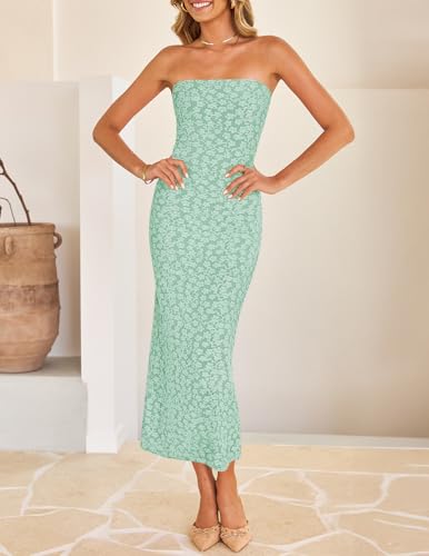 Image of ZESICA Women's 2026 Summer Floral Strapless Bodycon Midi Dress Off Shoulder Beach Formal Cocktail Wedding Guest Long Dresses