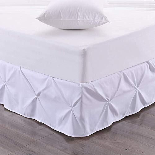 HR Luxury Linen - Pinch Bed Skirts - Pintuck Pleated Bed Skirt 16 Inches Drop Length 100% Cotton 400 Thread Count Soft Finish Long Staple Skirt Solid (Queen, White)