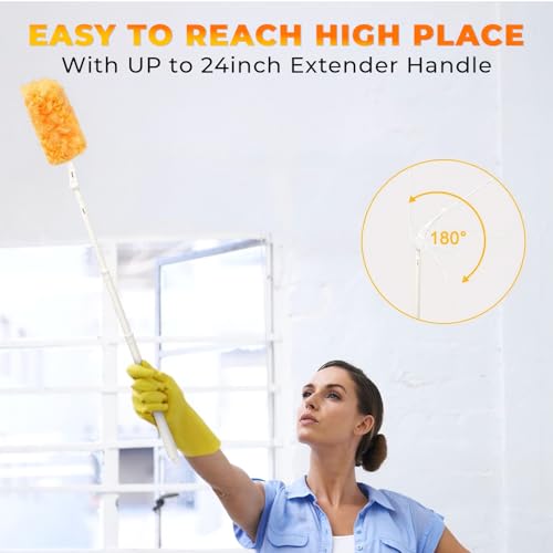 Image of Disposable Microfiber Disposable Feather Duster for Home Cleaning with 5 Refills-1 Short+1 Long Handle-Multipurpose Dusting Brush with Bendable Head Ideal for Cleaning AC Vents Car Blinds Furniture