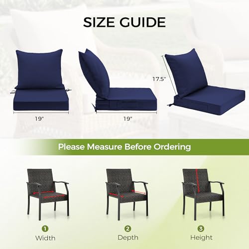Image of UNIKOME 19 inchx19 inchx3 inch Outdoor Chair Cushions Set - Waterproof Patio Cushions for Outdoor Furniture with Removable Cover, Ties & Handle, Deep Seat Patio Cushions for Sofa Couch - Navy