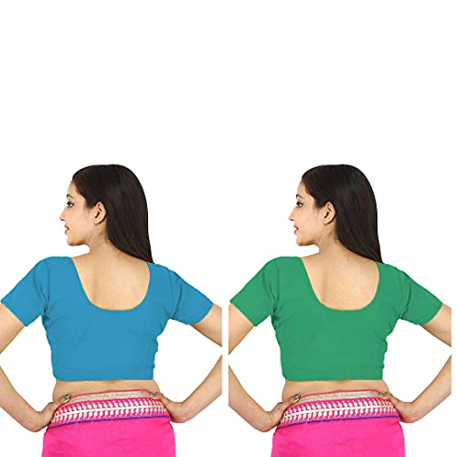 Image of Namita Women's Rubia Cotton Half Sleeve Readymade Blouse (U-COT-COM-2-CYAN-DARKGREEN-40 Cyan, Dark Green 40)