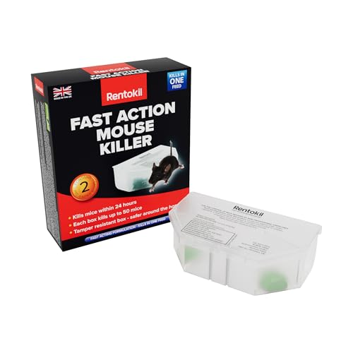 Rentokil Fast Action Mouse Killer Twin Pack - Highly Effective Indoor Rodent Bait Station for Quick and Efficient Elimination of Mice Ready-baited kills up to 50 mice per station - Pack of 2