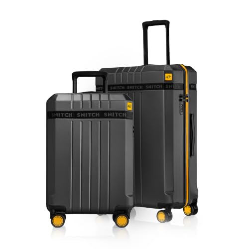 Image of SNITCH VITTO 2-Piece Set Black Polycarbonate Hard Travel Suitcase - Trolley Bag Set of 2 & Luggage with 8 Wheels, Premium Lock, Wet Pouch & Free Shoe Bag