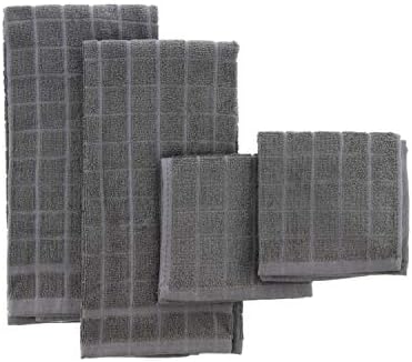 THE FIREFLY COLLECTION Bamboo Kitchen Towel Set, 4pk - Lightweight, Ultra Absorbent Kitchen Towels Perfect for Your Wiping, Cleaning & Drying Needs with Soft, Sustainable Bamboo Fibers - Granite Grey