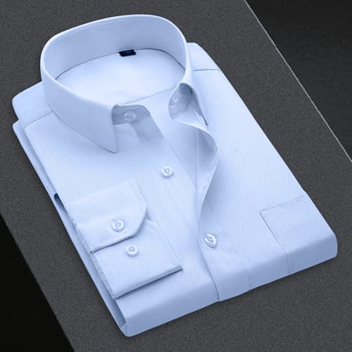 Camisa social masculina de manga comprida, cor lisa, abotoada, casual, básica, para trabalho, Azul claro - 1, M