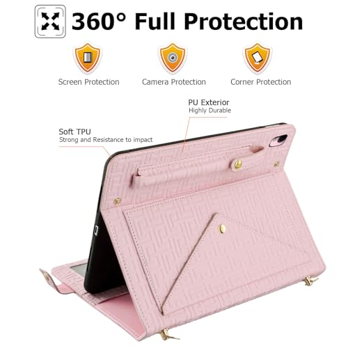 Dteck Handbag Case for iPad 9th/8th/7th Generation 2021/2020/2019 10.2 Inch with Pencil Holder, Folio Stand PU Leather Crossbody Shoulder Hand Strap Card Pockets Magnetic Envelope Wallet Cover,Pink by Dteck - Image 6