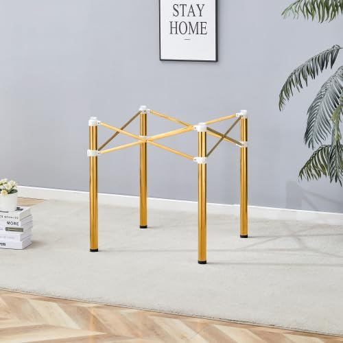 Adjustable Table Base - Universal Stainless Steel Folding Frame for Glass/Marble Tops, 28.7" Height, 26.3"x26.3" Size, No Assembly Needed (Gold)