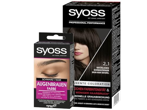 SYOSS Color Coloration 2_1 Schwarzbraun Stufe 3 (1x 115 ml), permanente Coloration für bis zu 10 Wochen Farbintensität & Augenbrauen Kit Augenbrauenfarbe 1–1 Schwarz Stufe 3 (17 ml)
