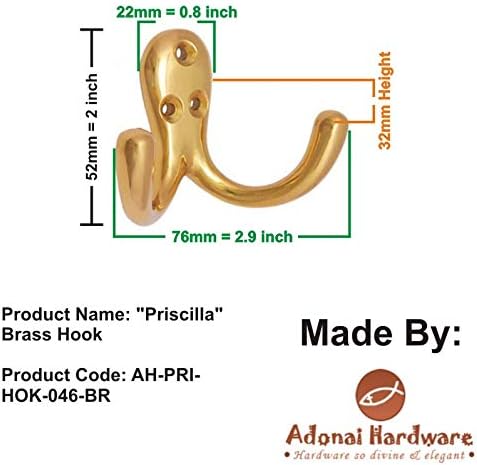 Adonai Hardware Priscilla Brass Hat and Coat Hook (Supplied as 4 Pieces per Pack)