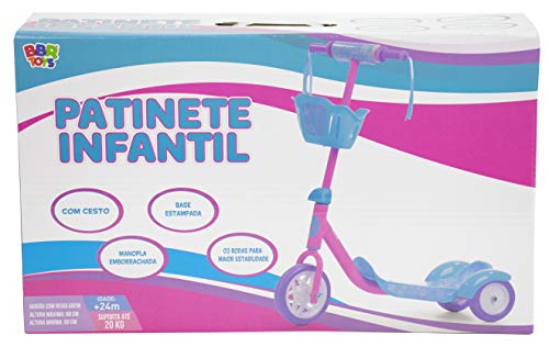 Kit Patinete com Cestinha 3 Rodas Com Kit Proteção Feminino - Lilas