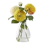 D&W Silks Cream and Yellow Dahlia in Glass Vase