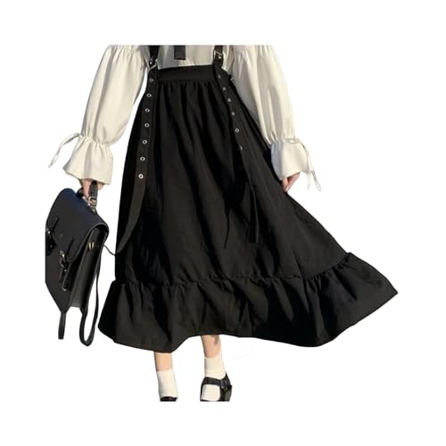 Gothic Lolita Strap Langen Rock Frauen Japanischen Kawaii Rüschen Hohe Taille A-Linie Schwarz Rock Weiche Mädchen Harajuku Herbst