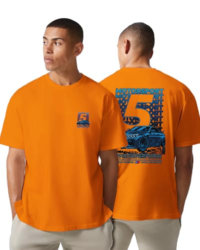 Image of Buy That Trendz Mens Oversized Tshirt 5 Motorsport Printed Crew Neck Cotton Drop Shoulder Half Sleeve Stylish Tshirt