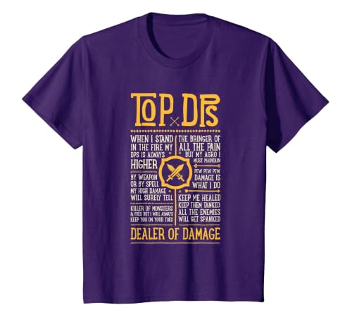 Wow Funny Top DPS Role Play Gaming T-Shirt, Youth, Purple, 3T