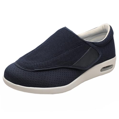 Zapatillas de deporte extra anchas para hombre, diabéticos, con cierre ajustable, ligeras, para pies hinchados, transpirables, para verano, azul oscuro, 41 1/3 EU
