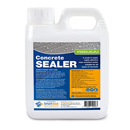 SmartSeal Premium Concrete Sealer - Easy to Apply High Protection Oil & Water Repellent Food Safe Clear Acrylic Concrete Sealer 1 Litre