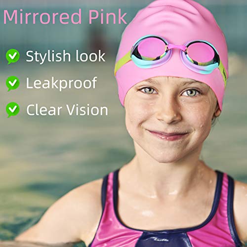 Keary 2 Pack Kids Swim Goggles Swimming Goggles for Toddler Children Girls Boys Youth, Anti-Fog Waterproof UV Protection No Glare Clear Vision Mirrored Flat Lens Water Pool Goggles with 3 Nose Pieces — view 3