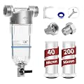 Sediment Filter, 40 & 200 Micron Reusable Spin Down Sediment Water Filter, Whole House Water Filter for Washing Machine Garden Hose, Sediment Buster for Well Water, 1" MNPT + 3/4" FNPT + 3/4" MNPT