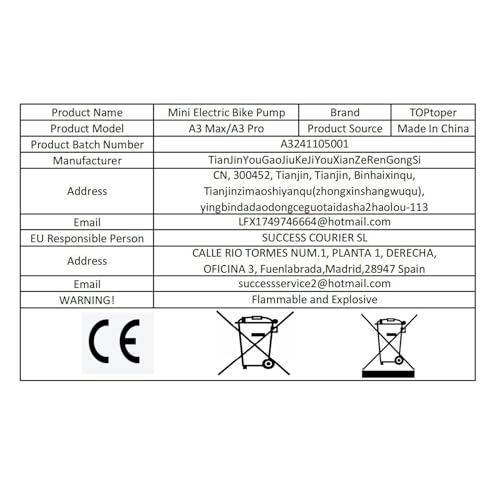 TOPtoper Mini bomba elétrica para bicicleta com medidor de pressão - Bomba portátil de pneu de bicic