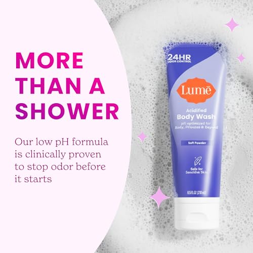 Image of Lume Acidified Body Wash for 24 Hour Odor Control - Removes Odor Better than Soap - Hydrating Formula - Formulated without SLS or Parabens - Safe for Sensitive Skin - 8.5 Ounce - 2 Pack (Soft Powder)