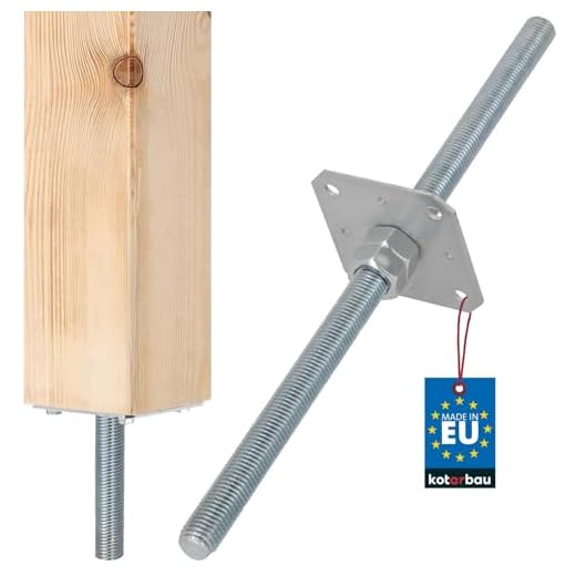 KOTARBAU® Pfostenträger Gewinde M24 mm mit Schraube Stützenfuß Höhenverstellbar Verzinkt Bodenfuß Betonfuß Zum Einbetonieren 110 x 110 x 500 mm