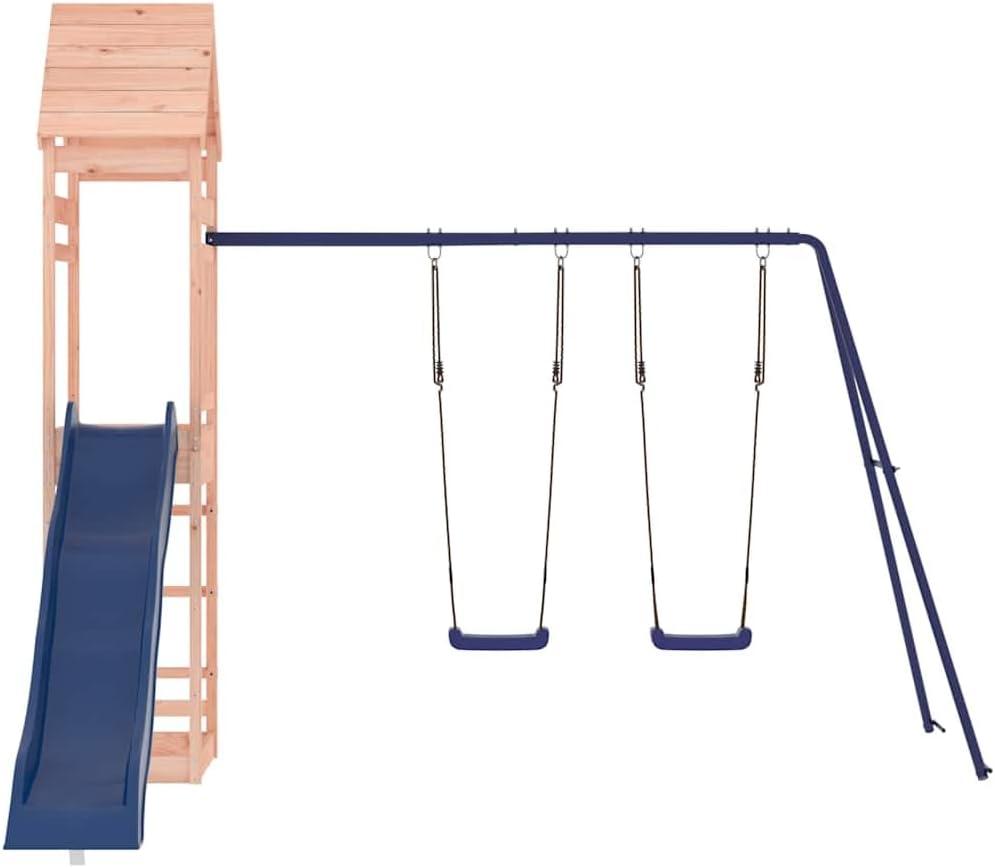 Large Outdoor Wooden Playset for Backyard, Play Tower with Wavy Slide, Double Swing Set, Climbing Wall and Sandpit, Solid Douglas Fir Construction for Kids Ages 3-8