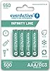 everActive Batteria AAA 550 mAh 4 pezzi, NI-MH, Mini R03, ricaricabile, precaricata, Infinity Line 1,2 V, 1 blister, verde, EVHRL03-550