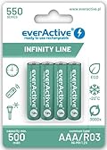 everActive Batteria AAA 550 mAh 4 pezzi, NI-MH, Mini R03, ricaricabile, precaricata, Infinity Line 1,2 V, 1 blister, verde, EVHRL03-550