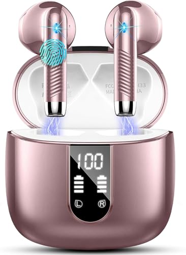 Image of Wireless Earbuds, Bluetooth Headphones V5.4 Stereo Bass Ear Buds with ENC Noise Cancelling Mics,56H Bluetooth Earbuds with LED Display Charging Case, IP7 Waterproof Earphones for Android iOS【Mini】