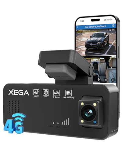 XEGA 2K 4G Dashcam Voiture avec Carte SIM, sans WiFi Camera...