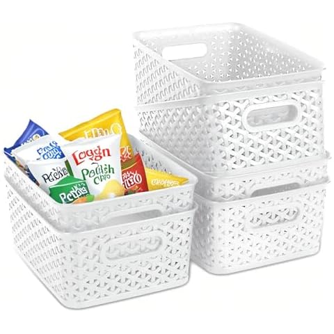 ShellKingdom Plastic Storage Basket, Shelf Baskets, Storage Bins Organizer for Home, Kitchen, Office Storage Drawer, Basket Organizer for Closets, Cabinets, 9.7 X 7.5 X 4.1 INCH, 6 Pack (White) Cover