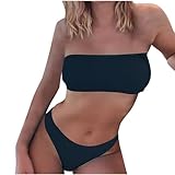 Ropa Interior De Bikini para Hombre 2024 Summer Mujeres Bandeau Bikini Corte Alto Traje baño Playa Tubo sin tirantes acanalado Traje baño dos piezas Trajes baño Black Small