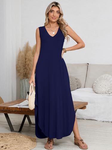 Image of BELAROI Womens Plus Size Maxi Dress Sundress Summer Casual Sleeveless V Neck Pockets Beach Swimsuit Coverup Loose