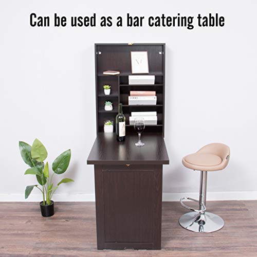 Yusing Wall Mounted Table, Fold Out Convertible Desk, Multi-Function Computer Desk, Home Office Wood Wall Floating Desk With Large Storage Area (Walnut) #TOP7