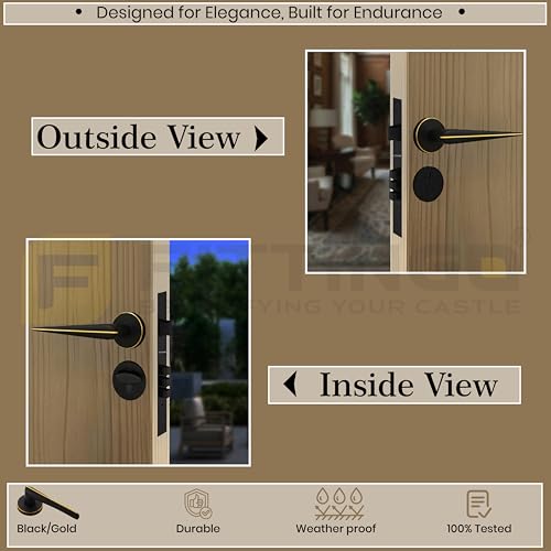 Image of Marsh Mortise Door Handle Lock Set /Premium Brass Door Handle with Lock /Heavy-Duty Main Door Handle with Key Lock for Home, Office & Hotel Doors - 3 Years Warranty (Black-Gold)