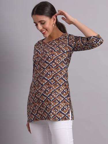 Image of PATLANI Women's Cotton Printed Short Fullstitched Kurti /Kurtas.