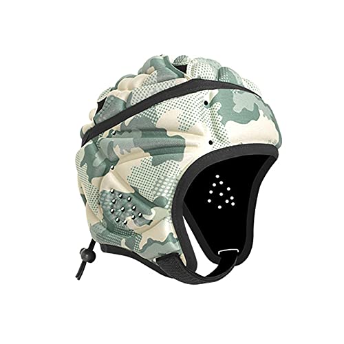Homeo Rugby Helmet Headguard, Soft Football Helmet, Padded Headgear 7v7 Flag Headguards Shell for Youth Kids Adult, Goalkeeper Soccer Goalie Camo Green, 19-21 inch